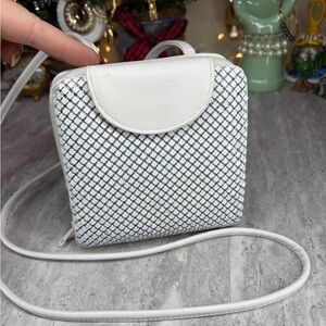 Vintage Whiting And Davis Purse Handbag White Mesh With Mirror Card Holder Zip